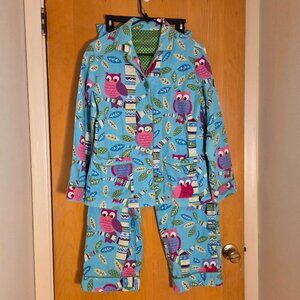 Nick & Nora Flannel Pajama Set Size S Owl Sleepwear Blue Pink Button Front Cozy
